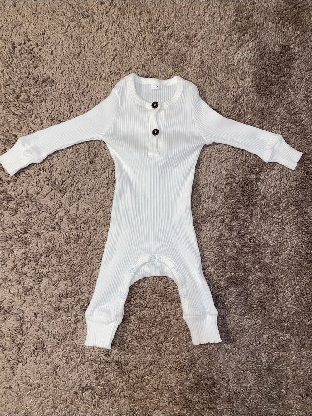 Double H Baby Ribbed Henley Romper White One Piece Size 60 3 6 Months